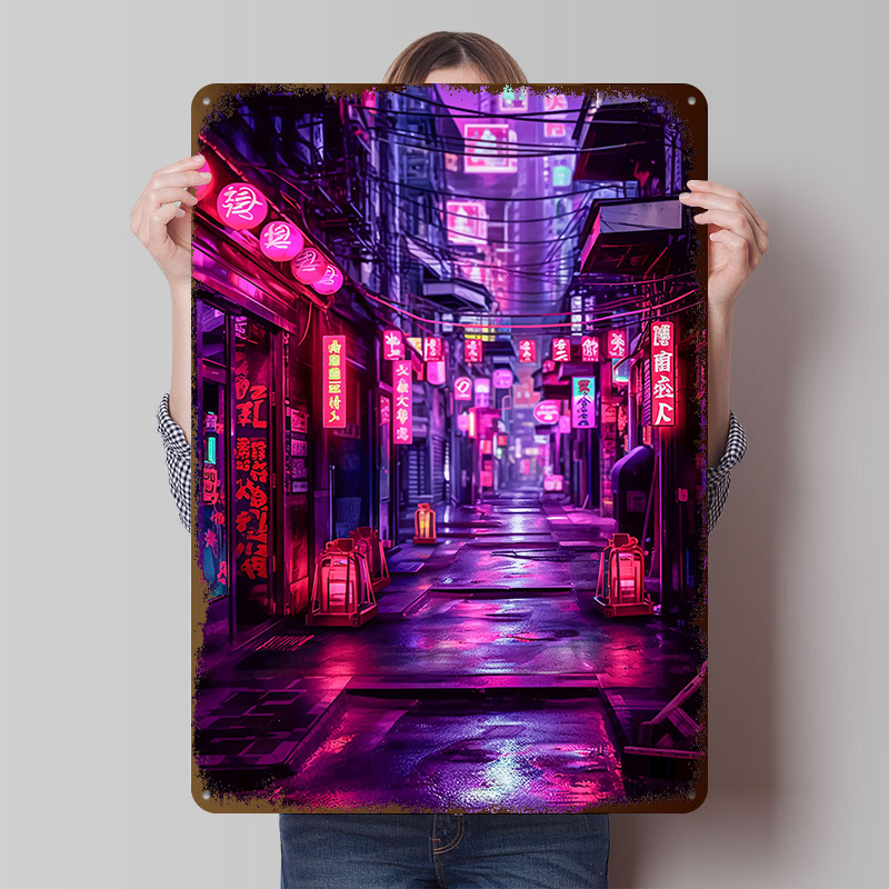 Retro Gaming Tokyo - Poster Cyberpunk Tokyo Nights, Papan Logam