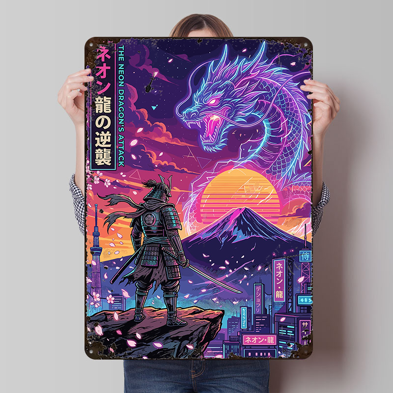 Retro Gaming Tokyo - Poster Samurai Vs Neon Dragon di