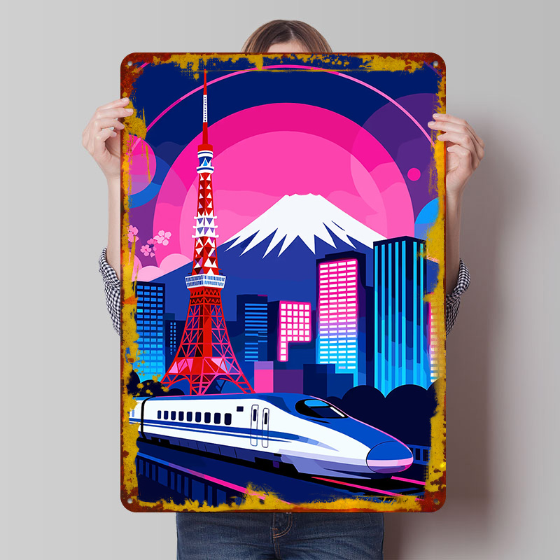 Retro Gaming Tokyo - Poster Pemandangan Kota Tokyo dengan Kereta