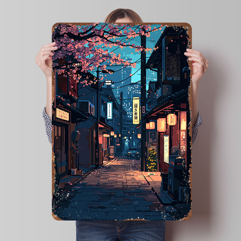 Retro Gaming Tokyo - Poster Plakat Timah Seni Piksel Tokyo